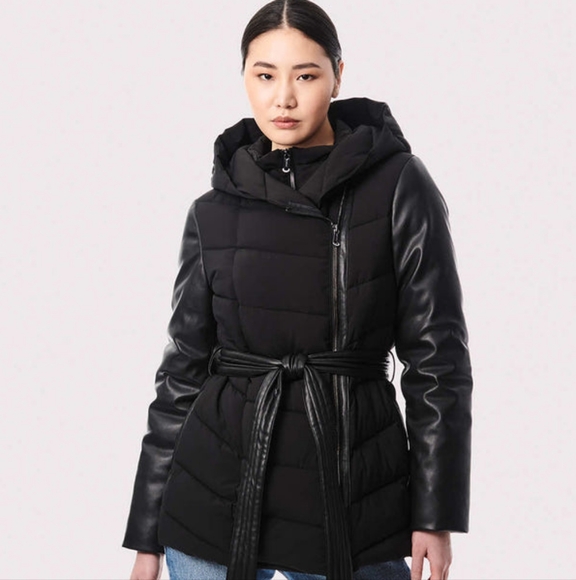 Women's Black Puffer Wrap Coat - Picture 2 of 10